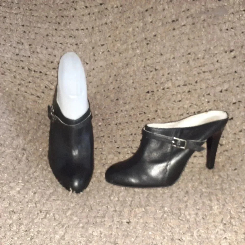 MASSIMO BALDI-Black Leather Mules-Stiletto Heels-Sz 37-Near Mint